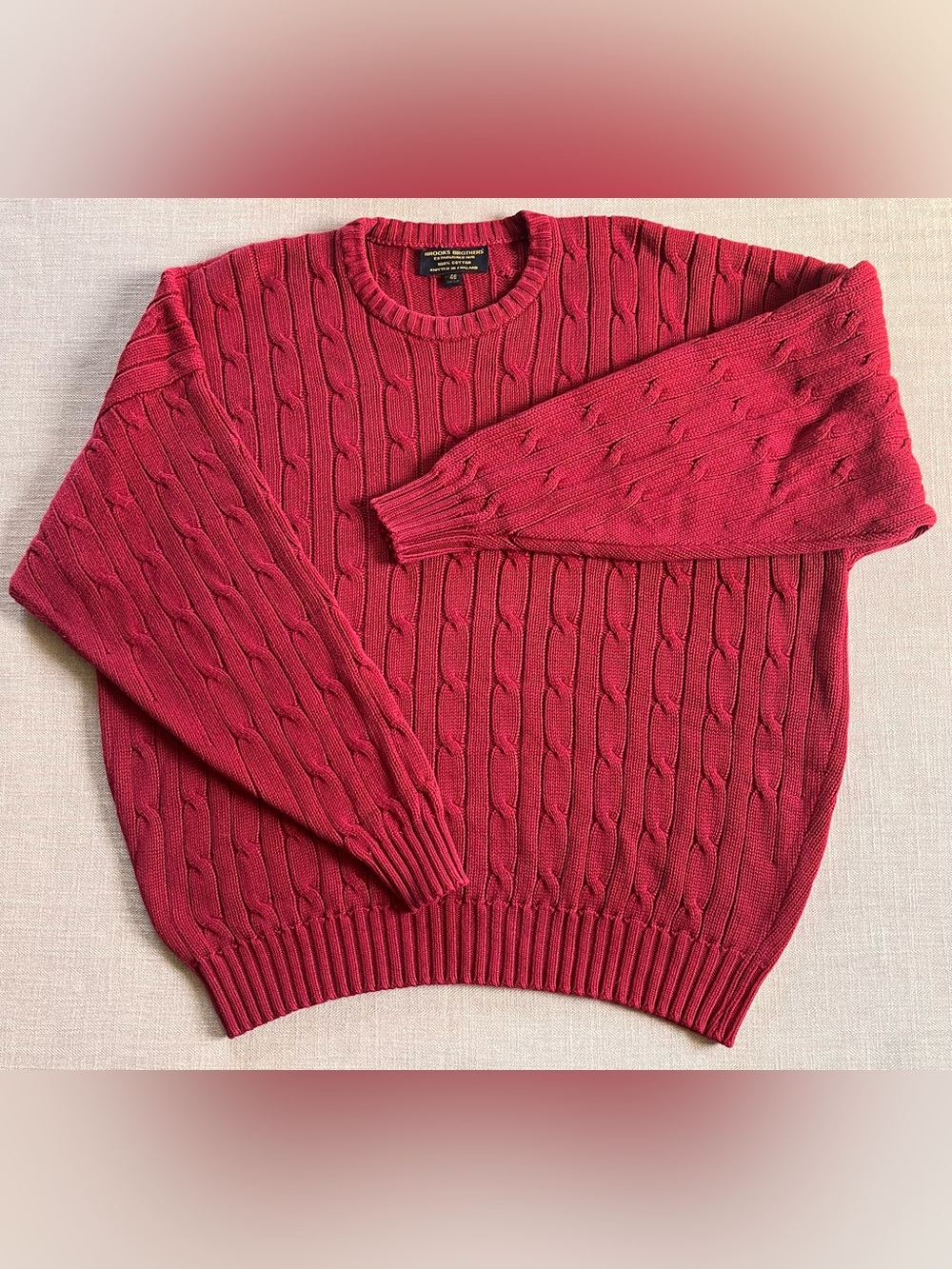 Vintage Brooks Brothers Cotton Cable Crewneck Grandpa Sweater Knit in England XL